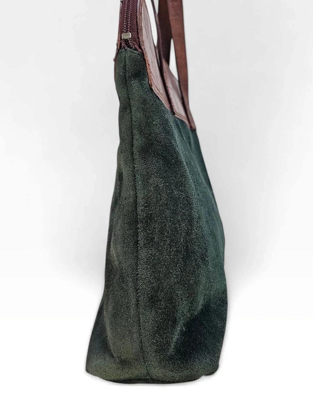 Vtg VALERIE STEVENS Green Suede Brown Croc Embossed Leather Zip Work Tote